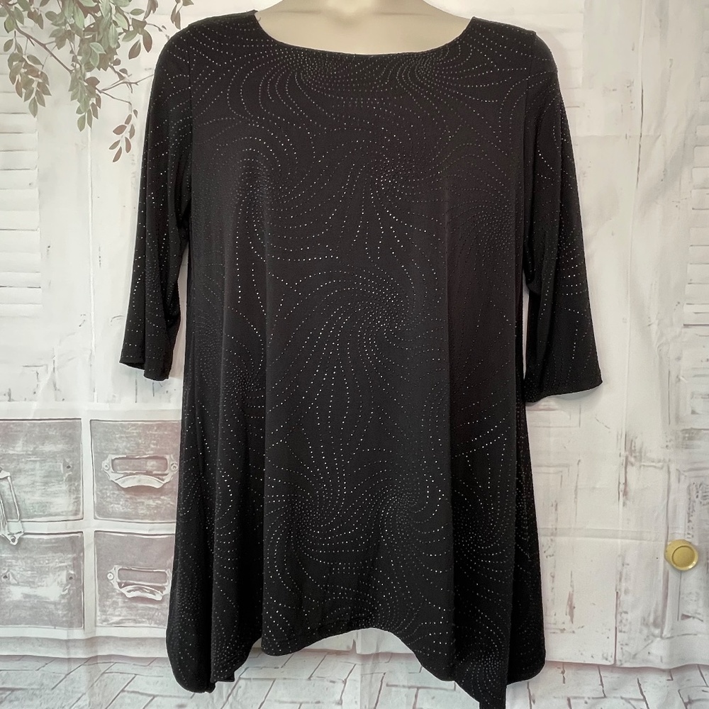 LBisse Womens Black 3/4 SLVS Studded Party Cocktail Top Blouse Plus Sz. 1X USED